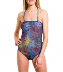 Blue amalfi Tan Through tube swimsuit