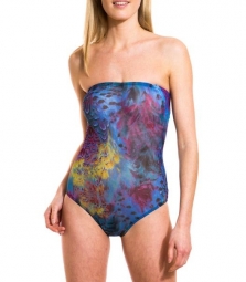 Blue amalfi Tan Through tube swimsuit