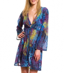 Blue amalfi Tan Through knee length kaftan